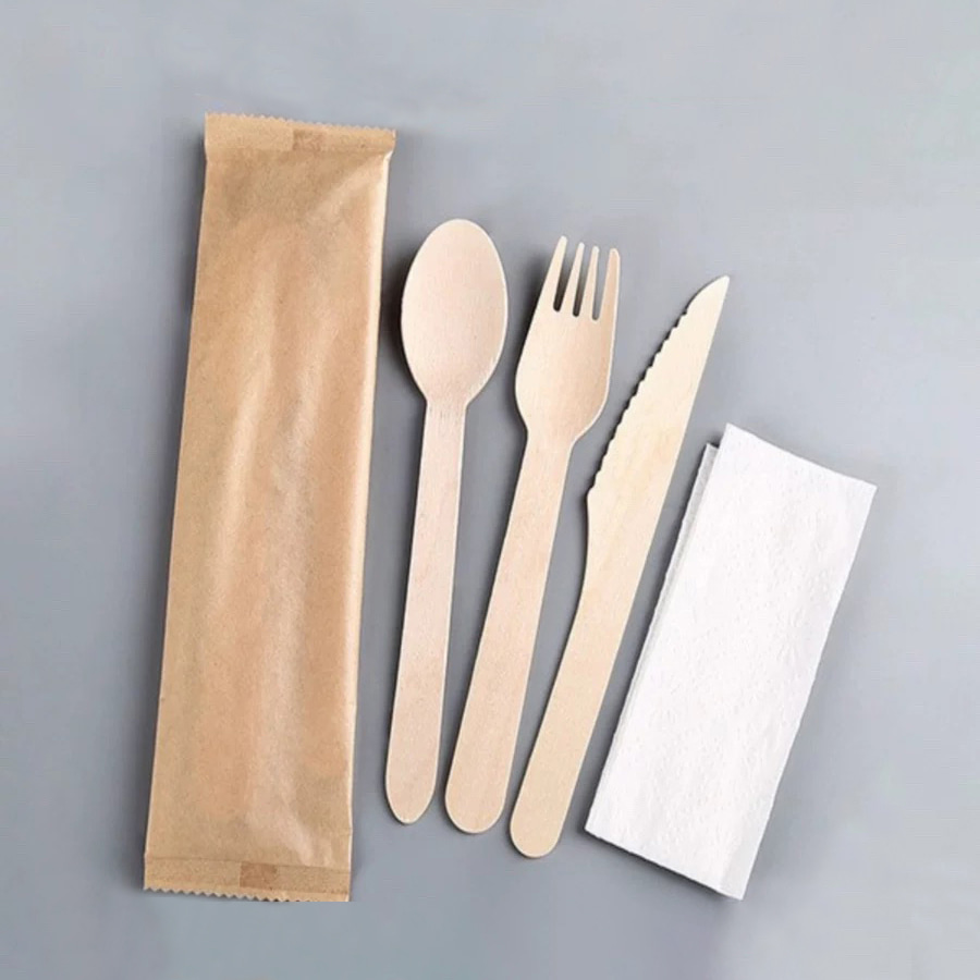 使い捨ての環境に優しい食器メーカー木製カトラリーセット分解性紙フィルムセット